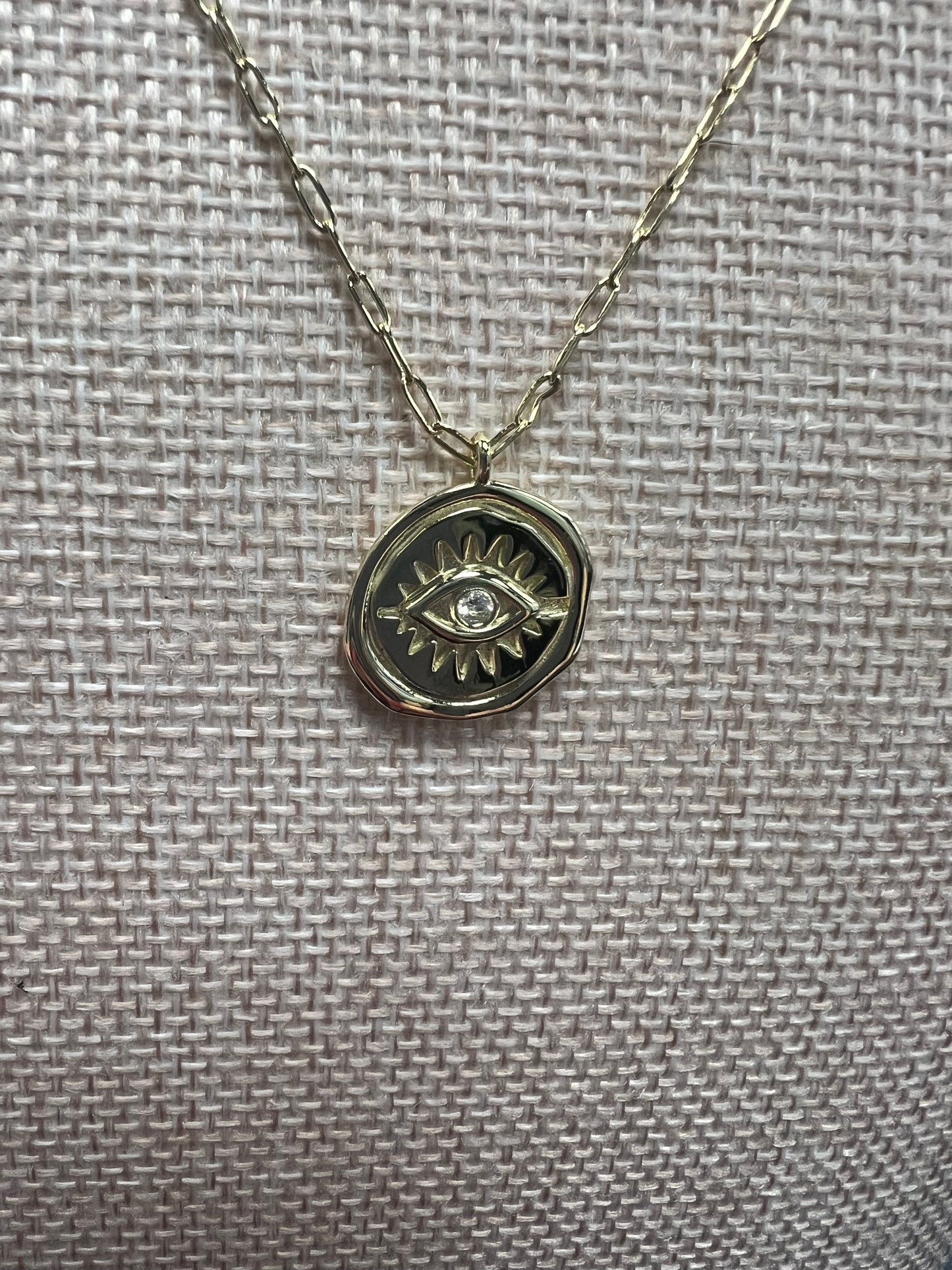 14k Gold Plated Evil Eye "Protect" Coin Necklace