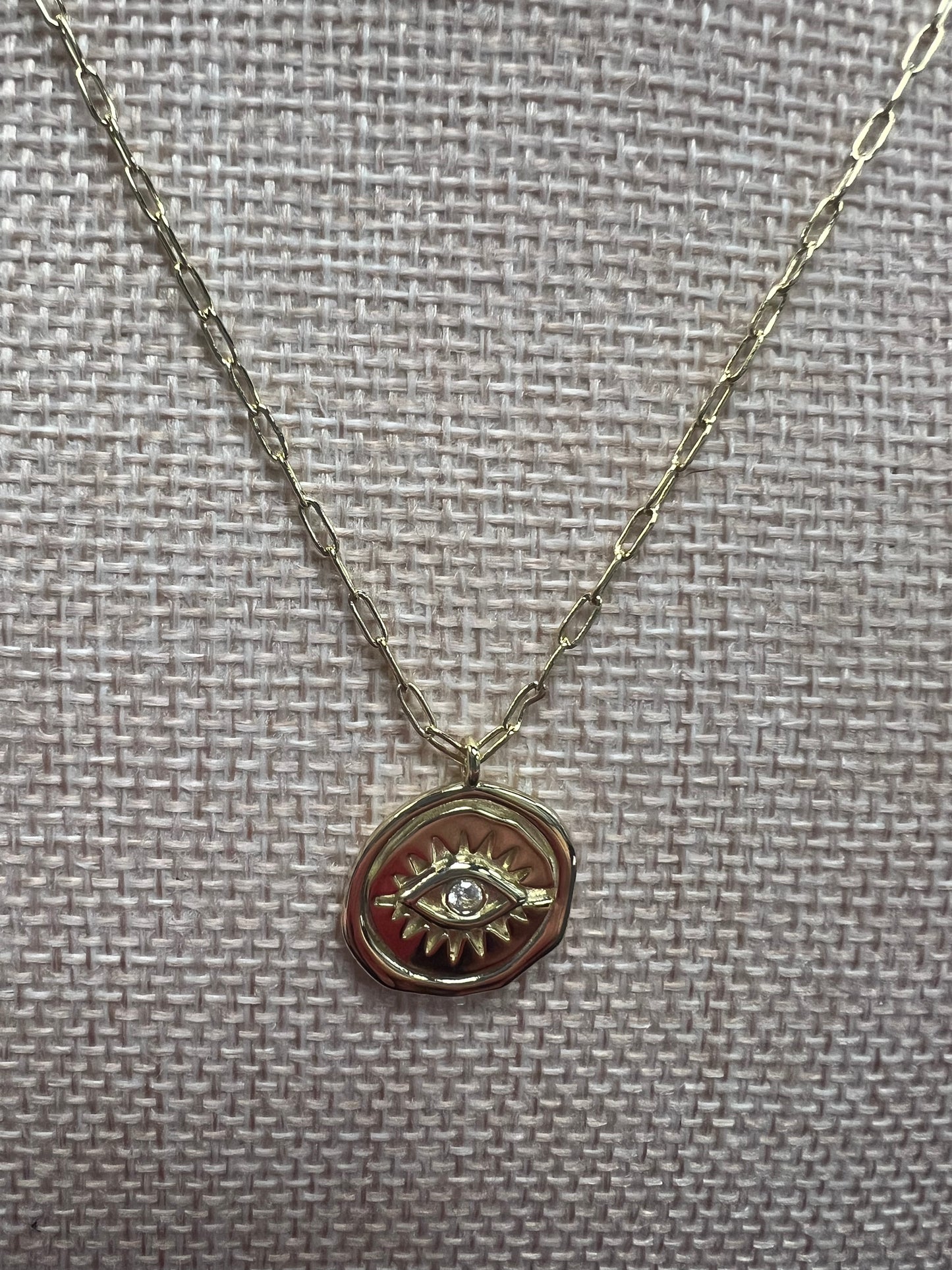 14k Gold Plated Evil Eye "Protect" Coin Necklace