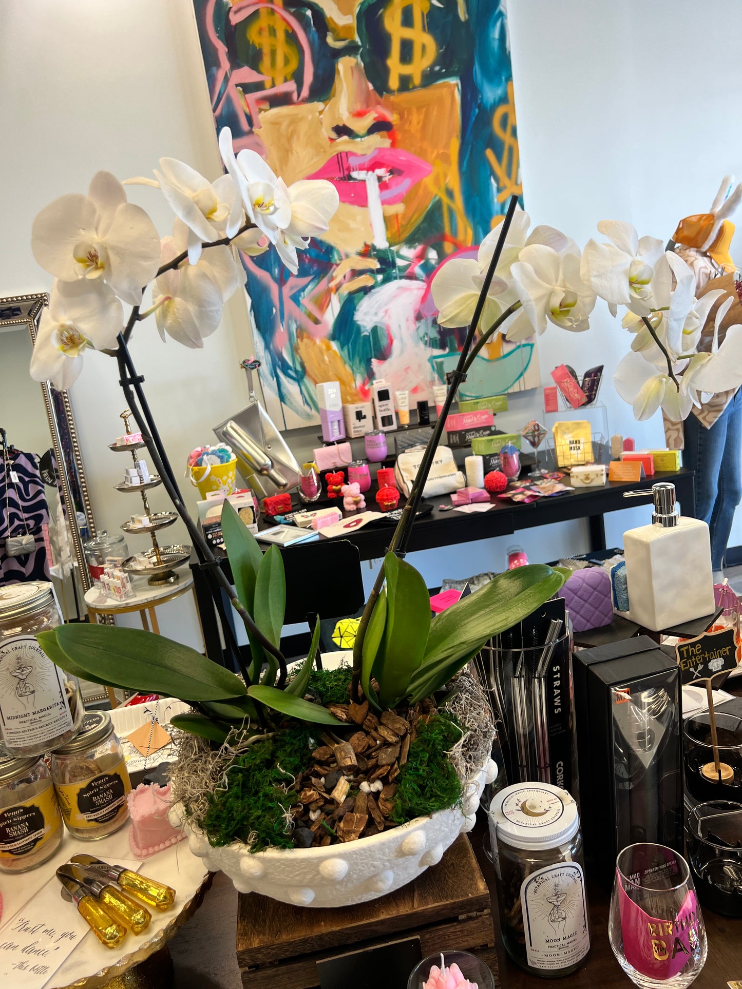 Orchid Arrangement White Bowl