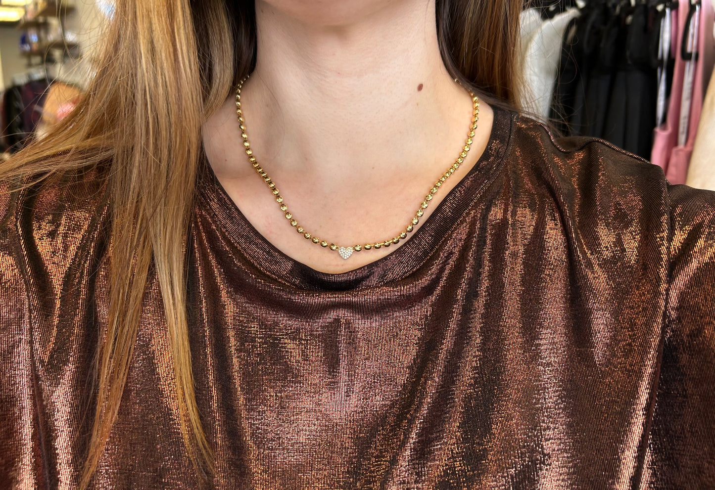 Circle Chain Necklace w/ CZ pave Mini Heart