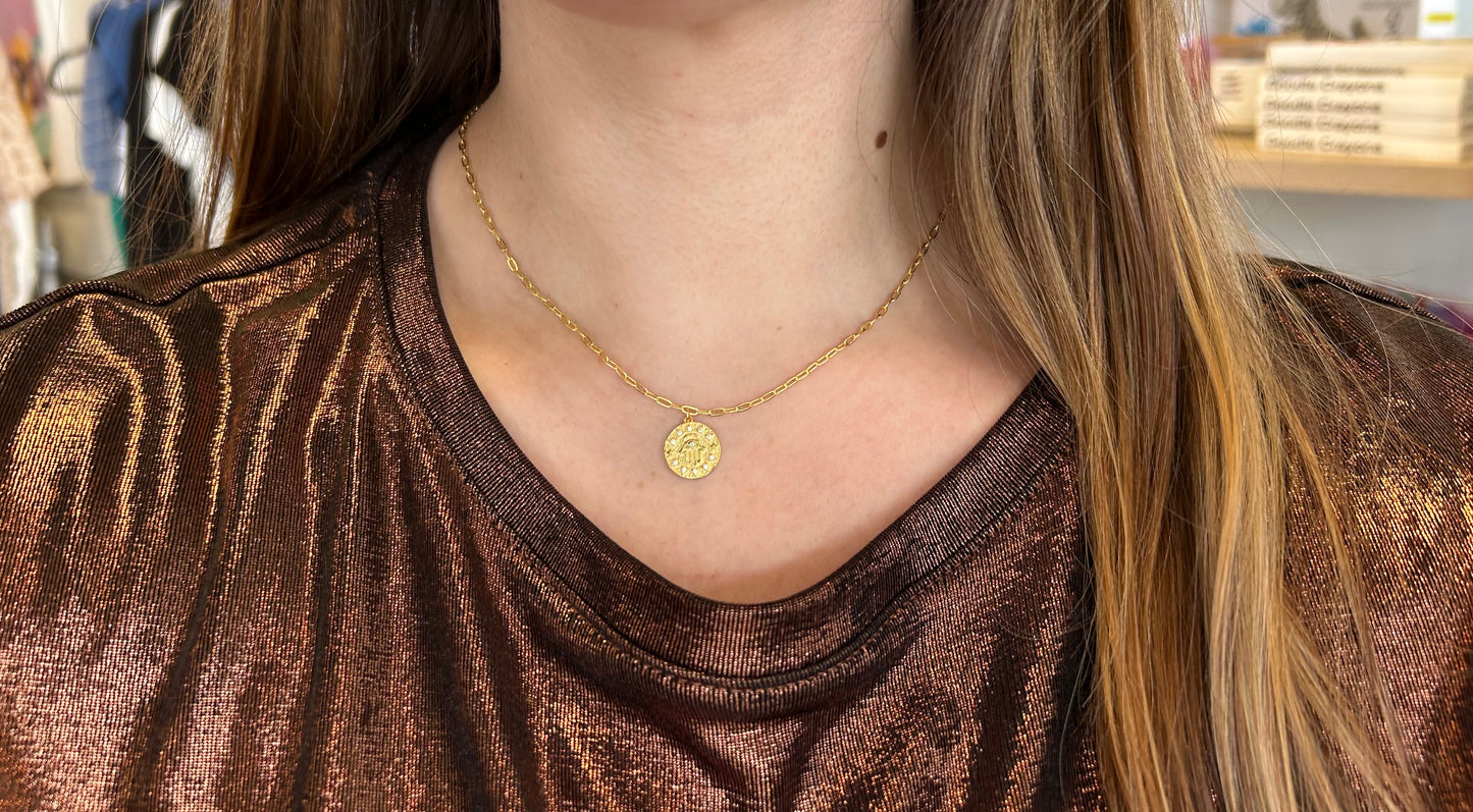 14k Plated Mini Hamsa Coin on Link Chain Necklace