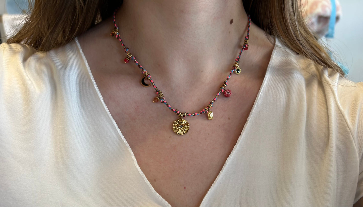 Neon Braided String Necklace w/ Charms