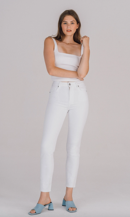 White 29" Inseam Tracey High Rise Straight