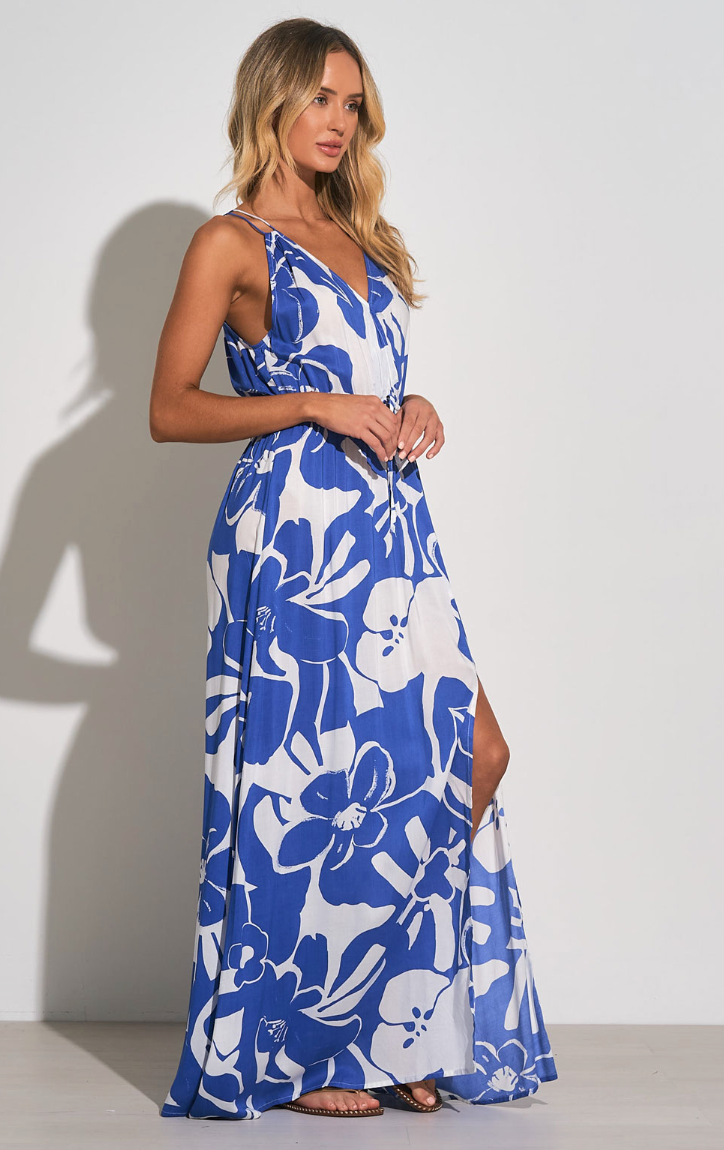 FINAL SALE Hibiscus Printed Tie Back Maxi Dress