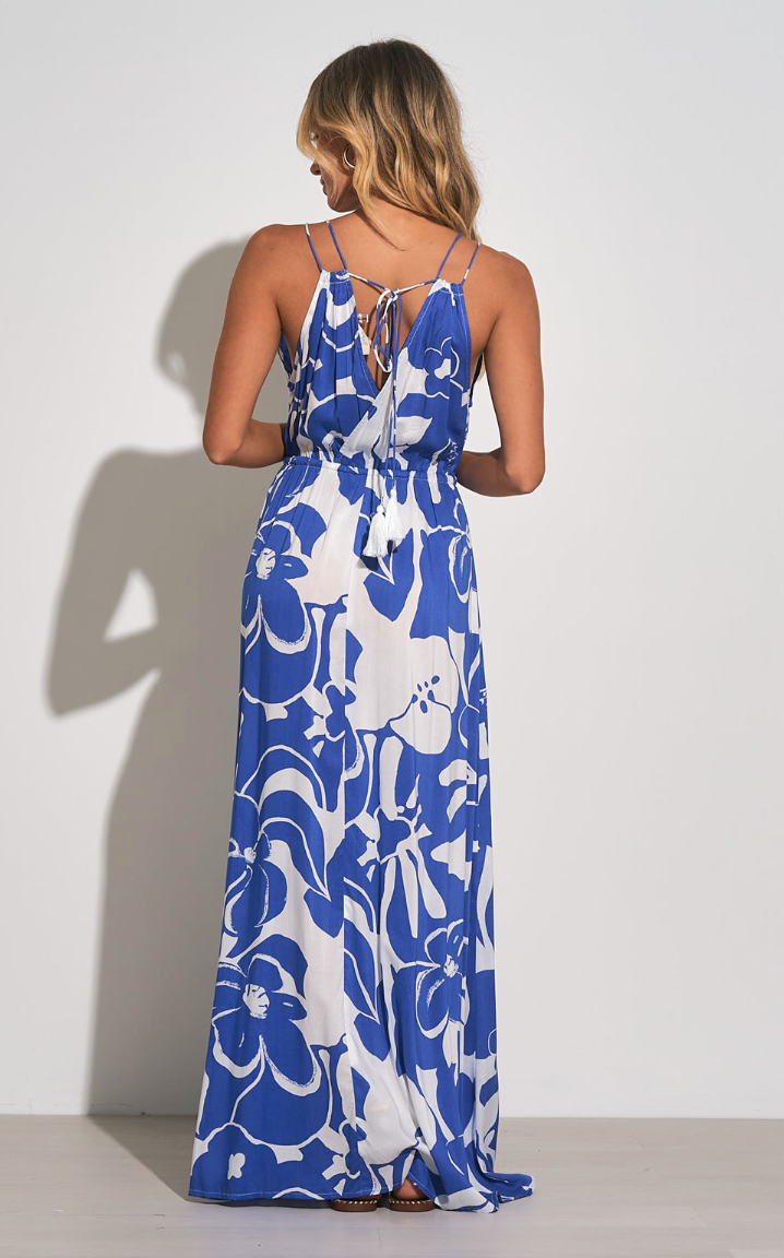 FINAL SALE Hibiscus Printed Tie Back Maxi Dress