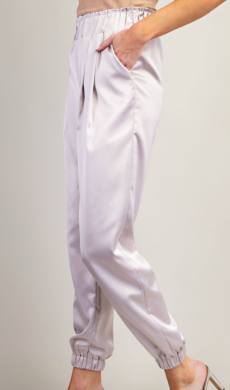Champagne Satin Pleated Joggers