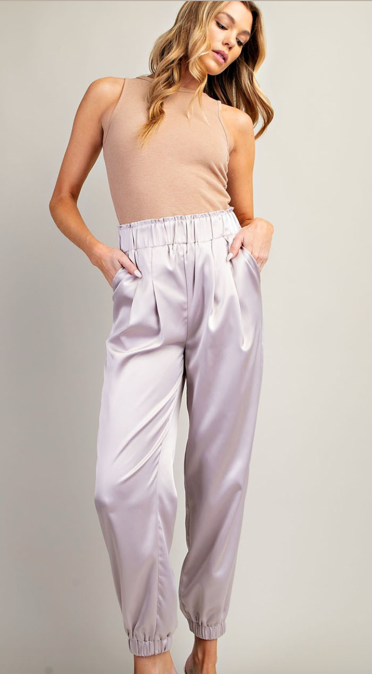 Champagne Satin Pleated Joggers
