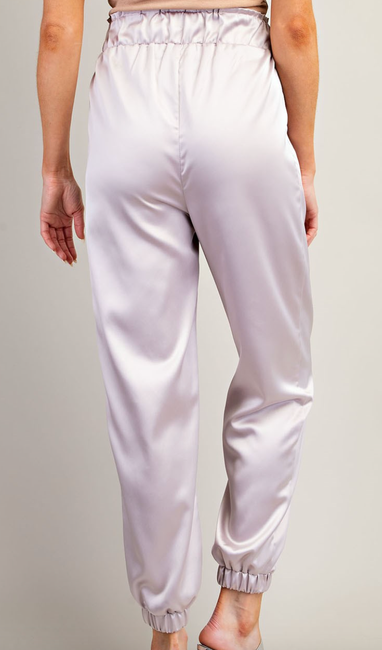 Champagne Satin Pleated Joggers