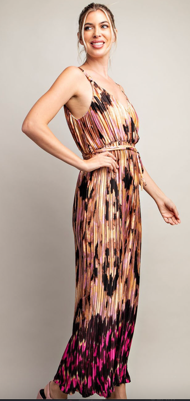 Surplice Printed Pleated Jumpsuit