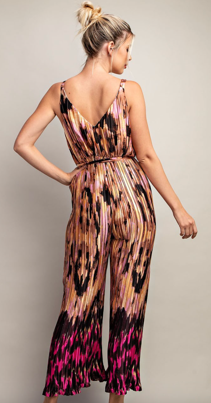 Surplice Printed Pleated Jumpsuit