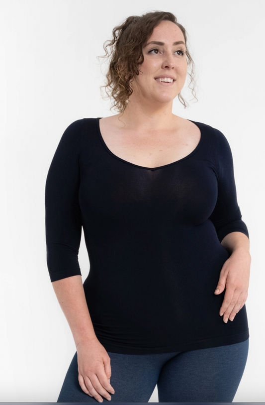 Navy Reversible V-Neck/Boat Neck Top 3/4 Slveeve