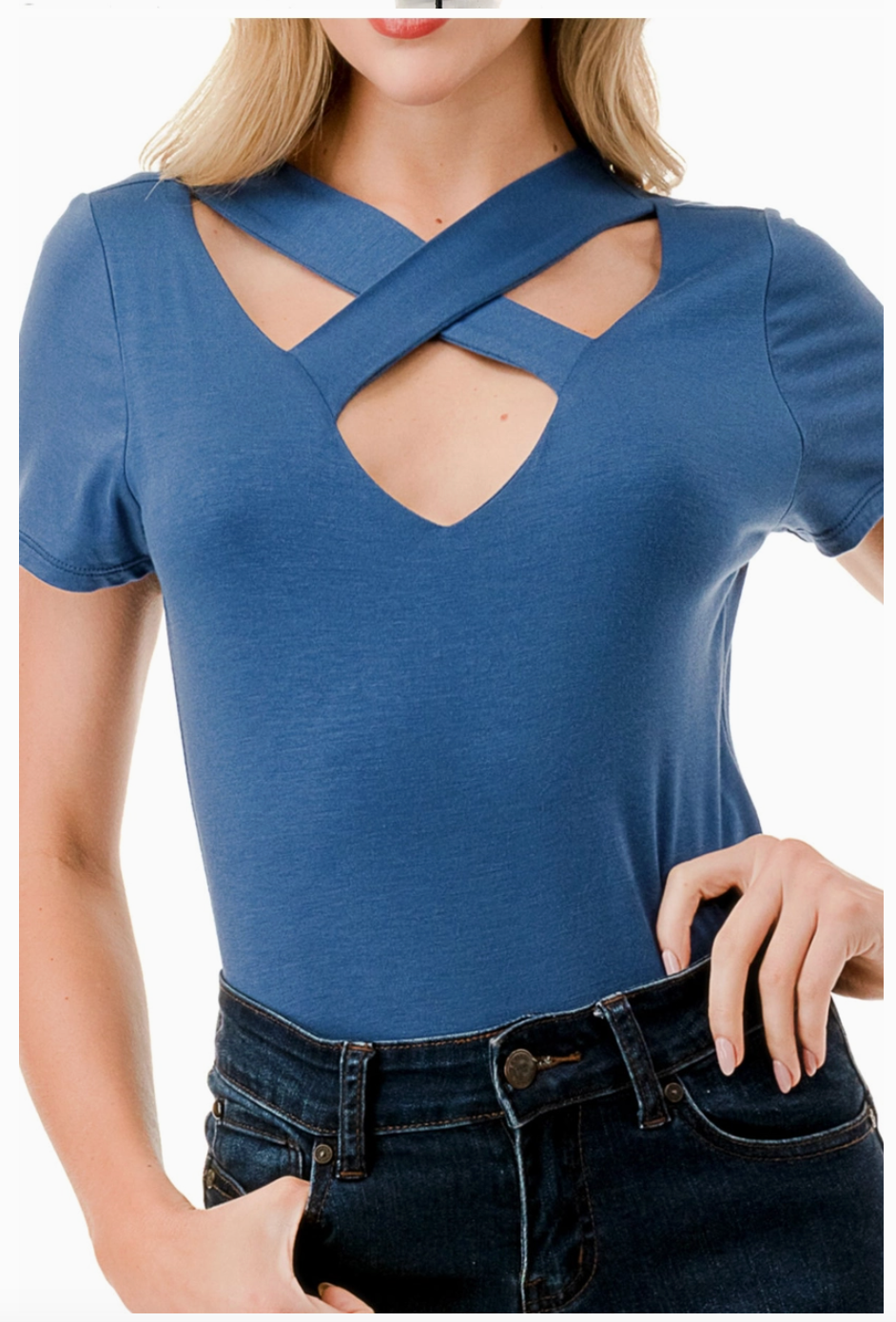 Indigo Cross Cap Sleeve Top