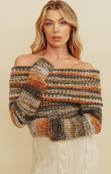 FINAL SALE Multi Color Off the Shoulder Sweater Top
