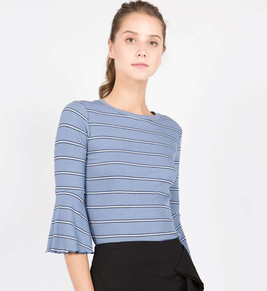Blue/Black Double Stripe 3/4 Sleeve Top