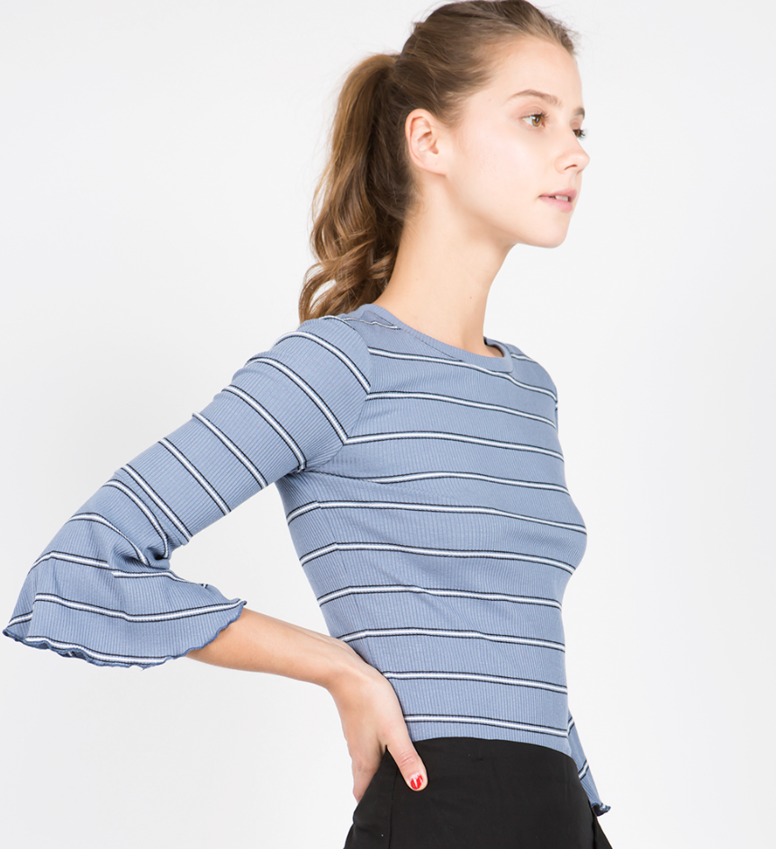 Blue/Black Double Stripe 3/4 Sleeve Top