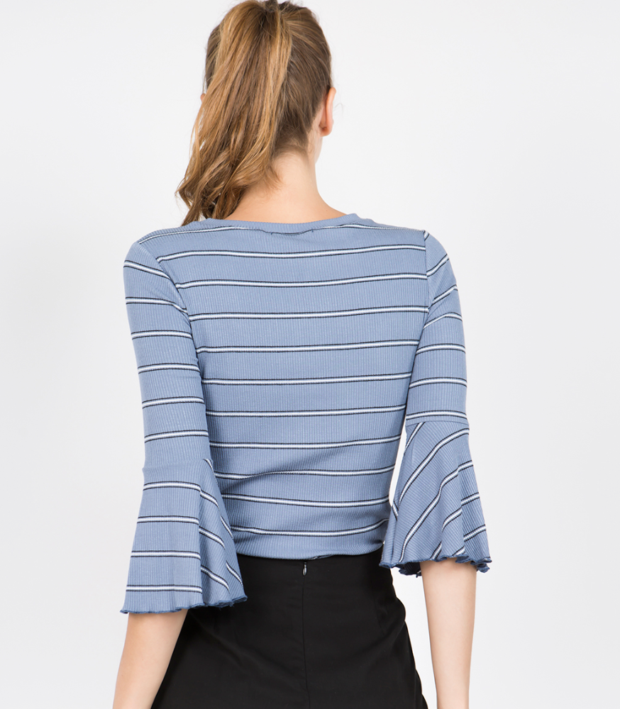 Blue/Black Double Stripe 3/4 Sleeve Top