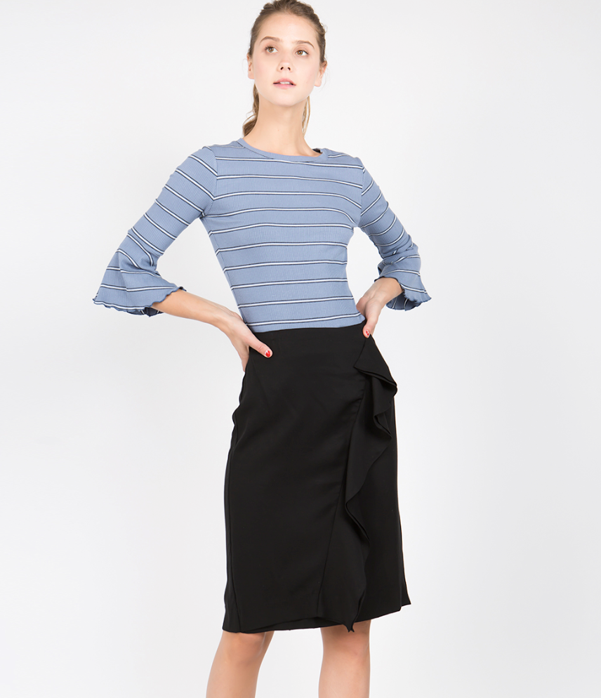 Blue/Black Double Stripe 3/4 Sleeve Top