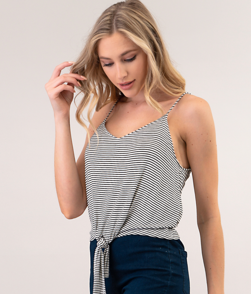Black/Ivory Striped Knit Cami Top