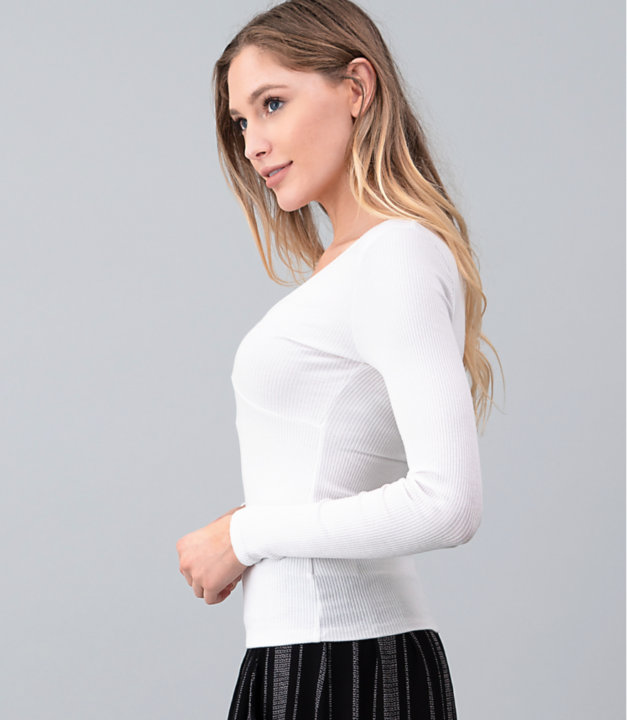 White V-Neck Long Sleeve