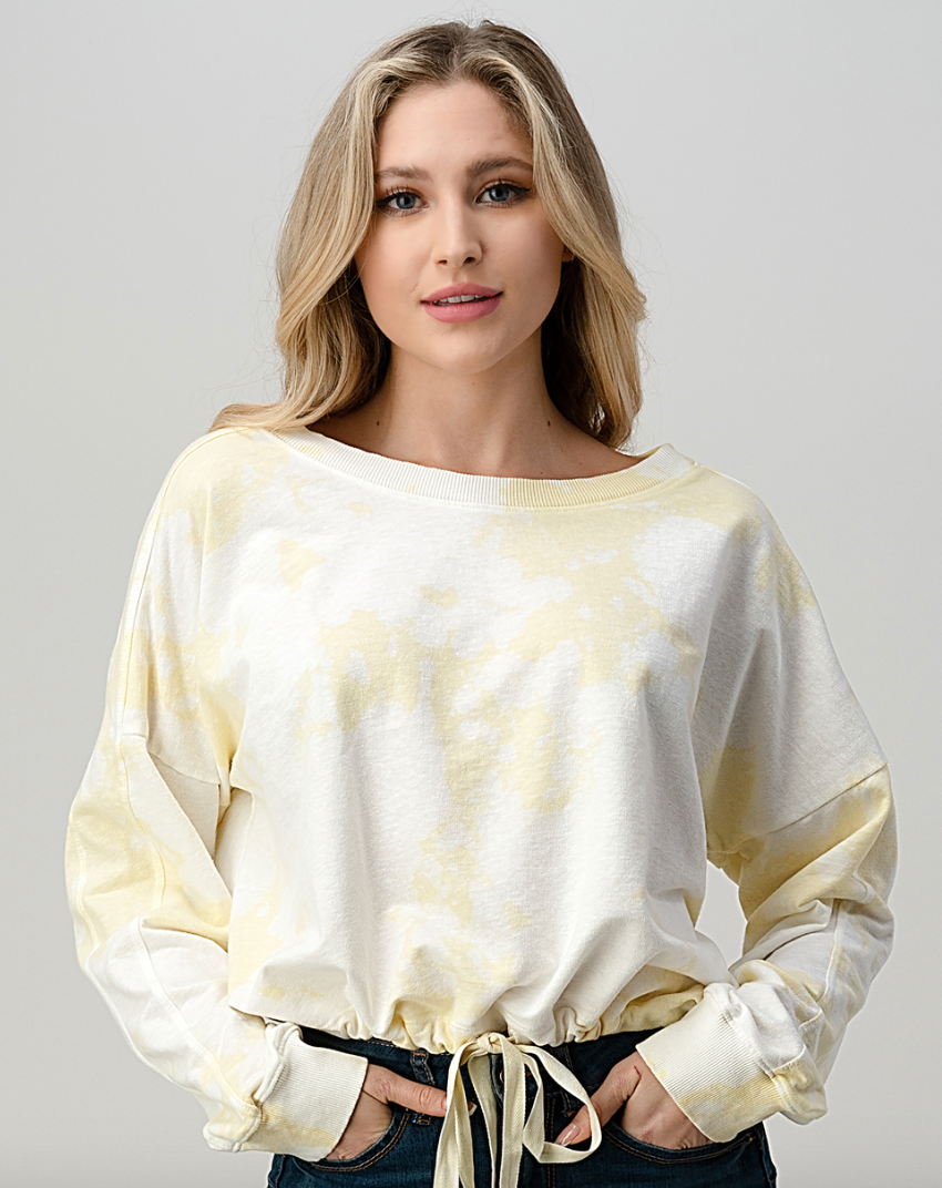 Banana Drawstring Front Tie Dye Top