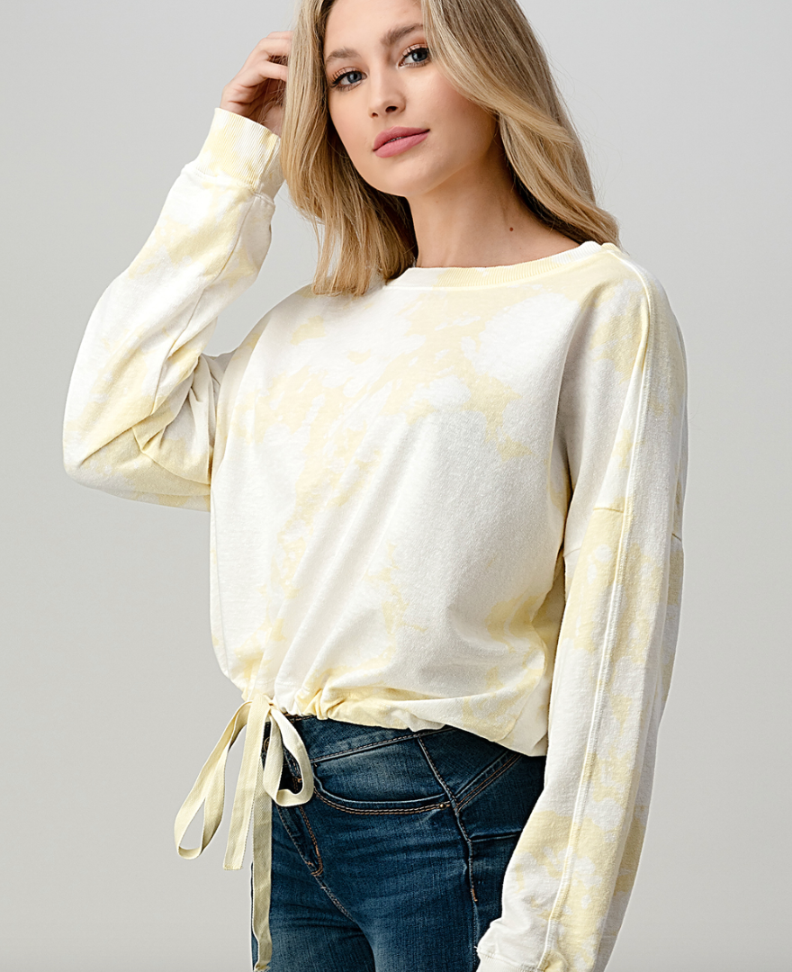 Banana Drawstring Front Tie Dye Top