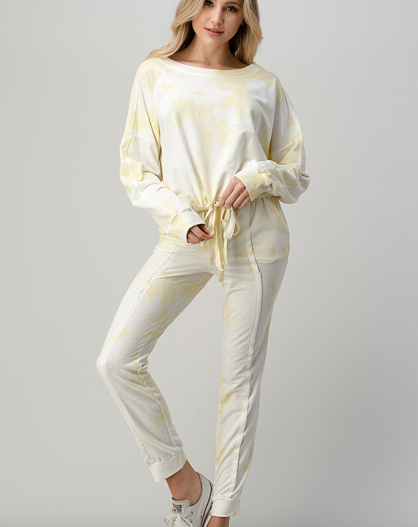 Banana Drawstring Front Tie Dye Top