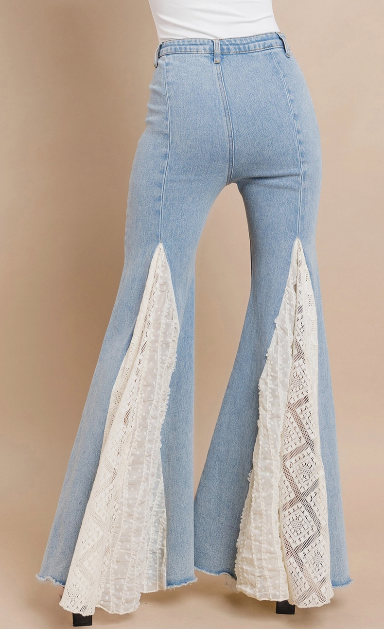 Light Denim WIde Leg With Lace Insert