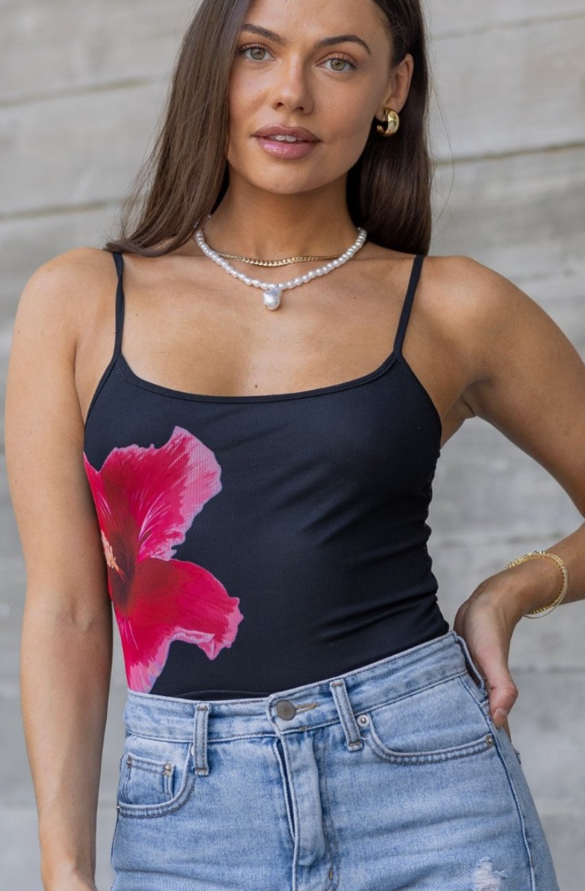 Black Floral Mesh Cami Tank