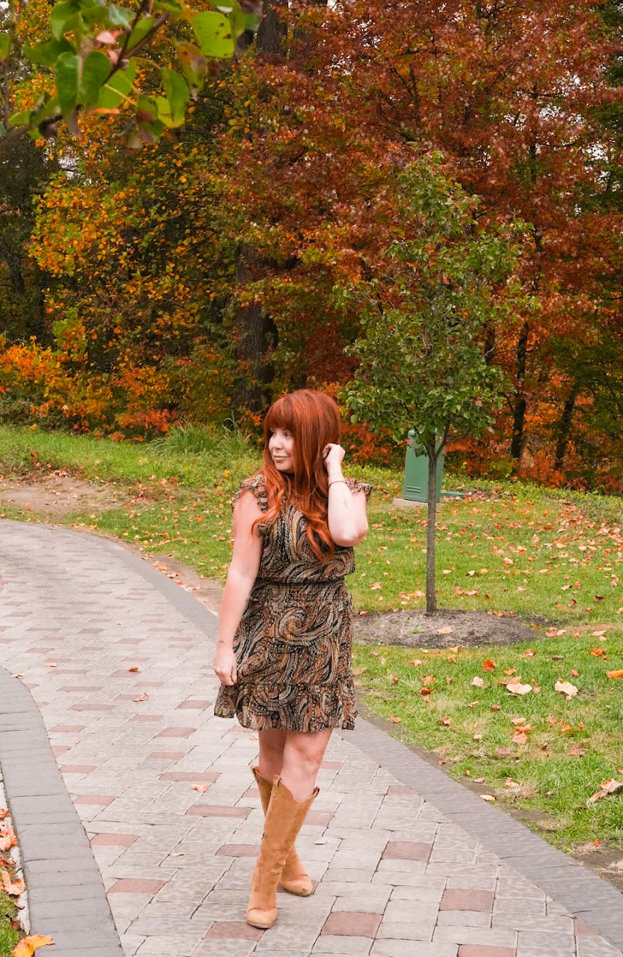 Paisley Mock Neck Sleeveless Dress