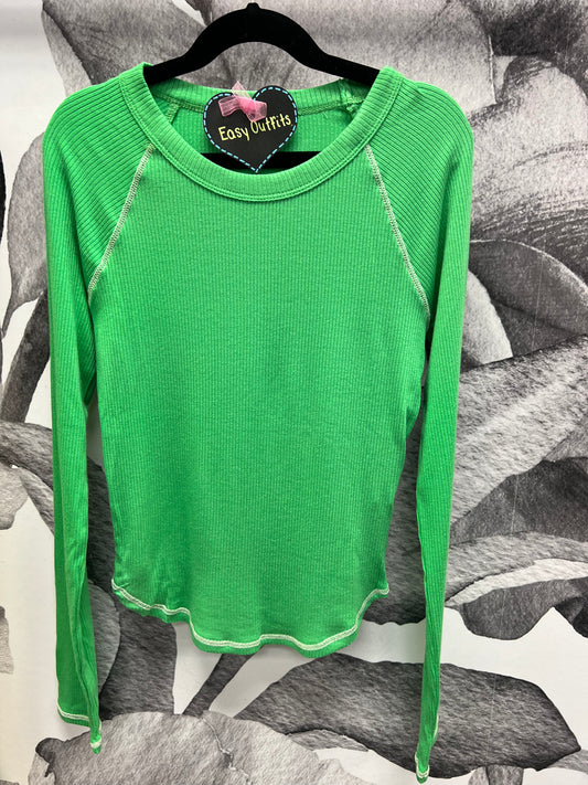 Candy Green Long Sleeve Rib Raglan Top