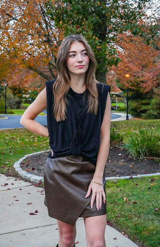 Chocolate Faux Leather Rouched Skirt
