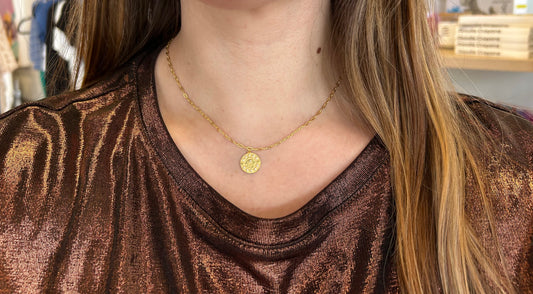 14k Plated Mini Hamsa Coin on Link Chain Necklace