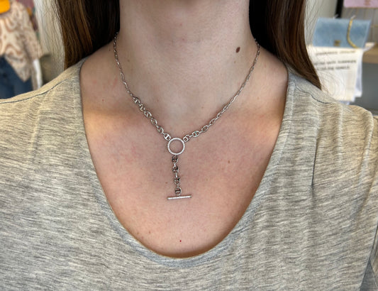 Silver Y Necklace w/ CZ Circle