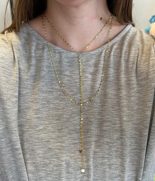 Faceted Double Chain Necklace w/ Center Lariat