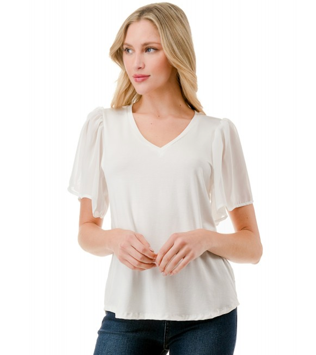 Ivory Tee with Flutter Sleeve