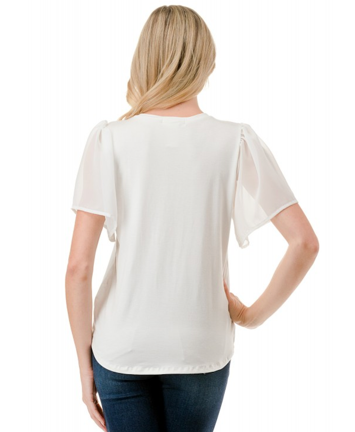 Ivory Tee with Flutter Sleeve