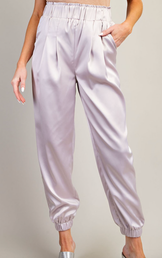Champagne Satin Pleated Joggers