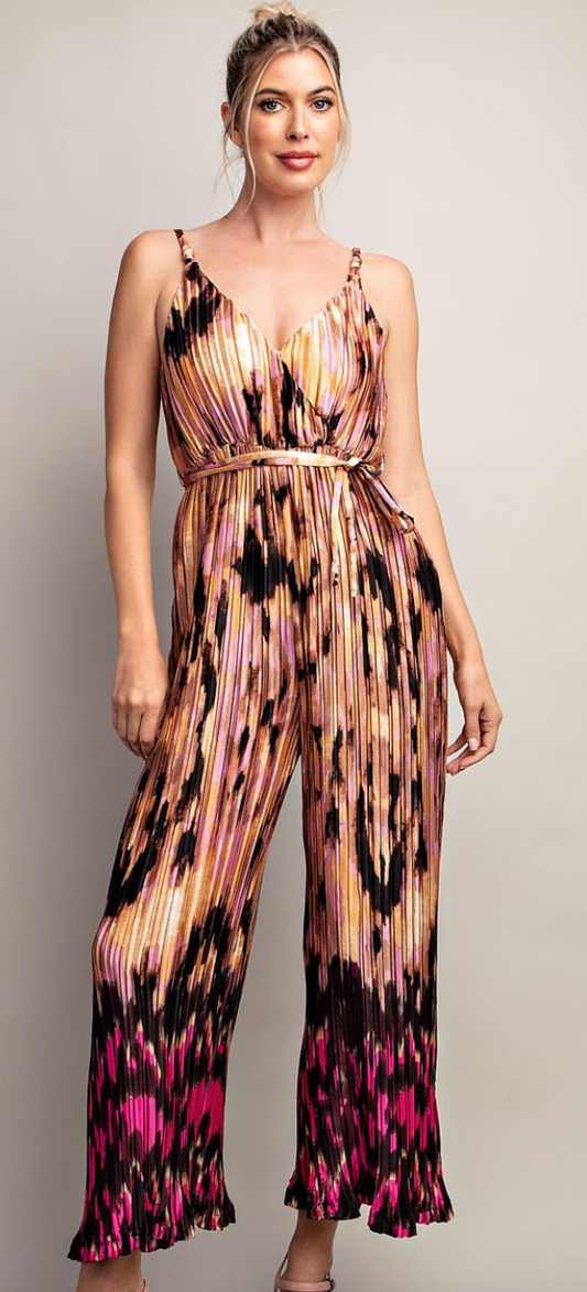 Surplice Printed Pleated Jumpsuit