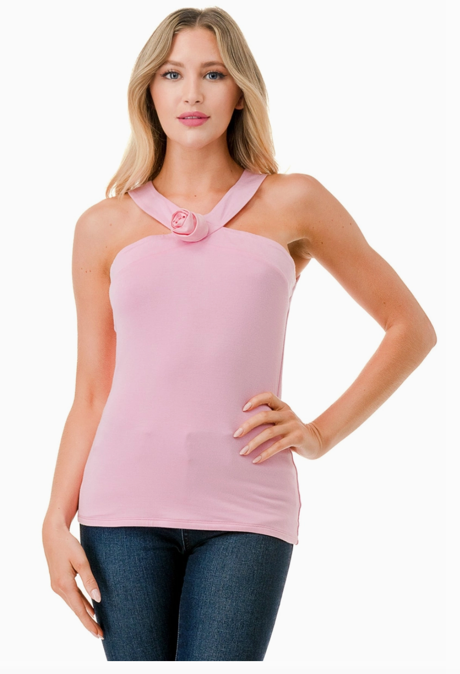 Pink Cross Strap Flower Top