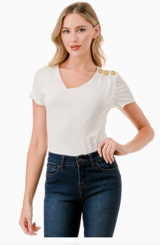 Ivory Asymmetrical Cap Sleeve Top