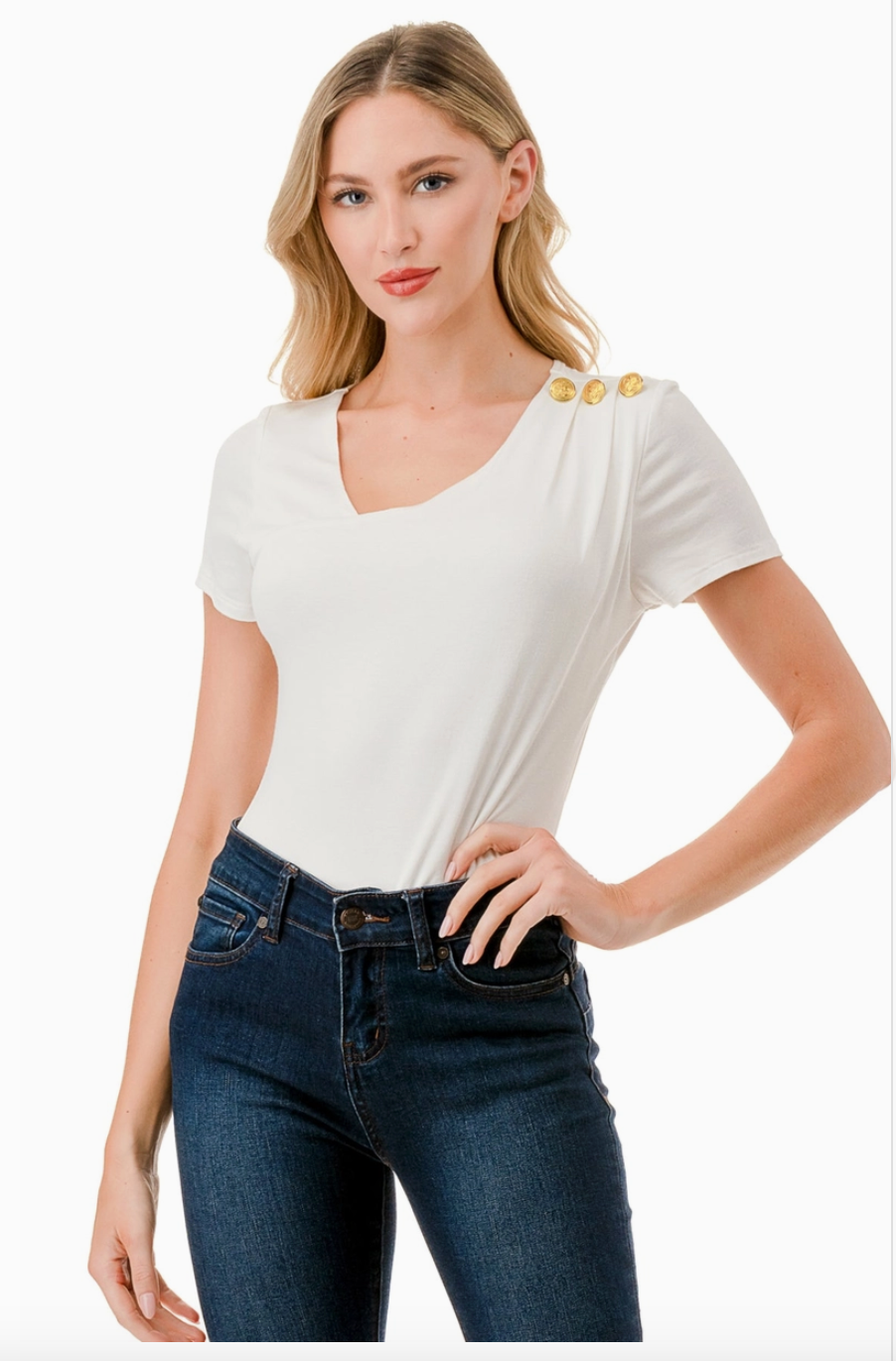 Ivory Asymmetrical Cap Sleeve Top