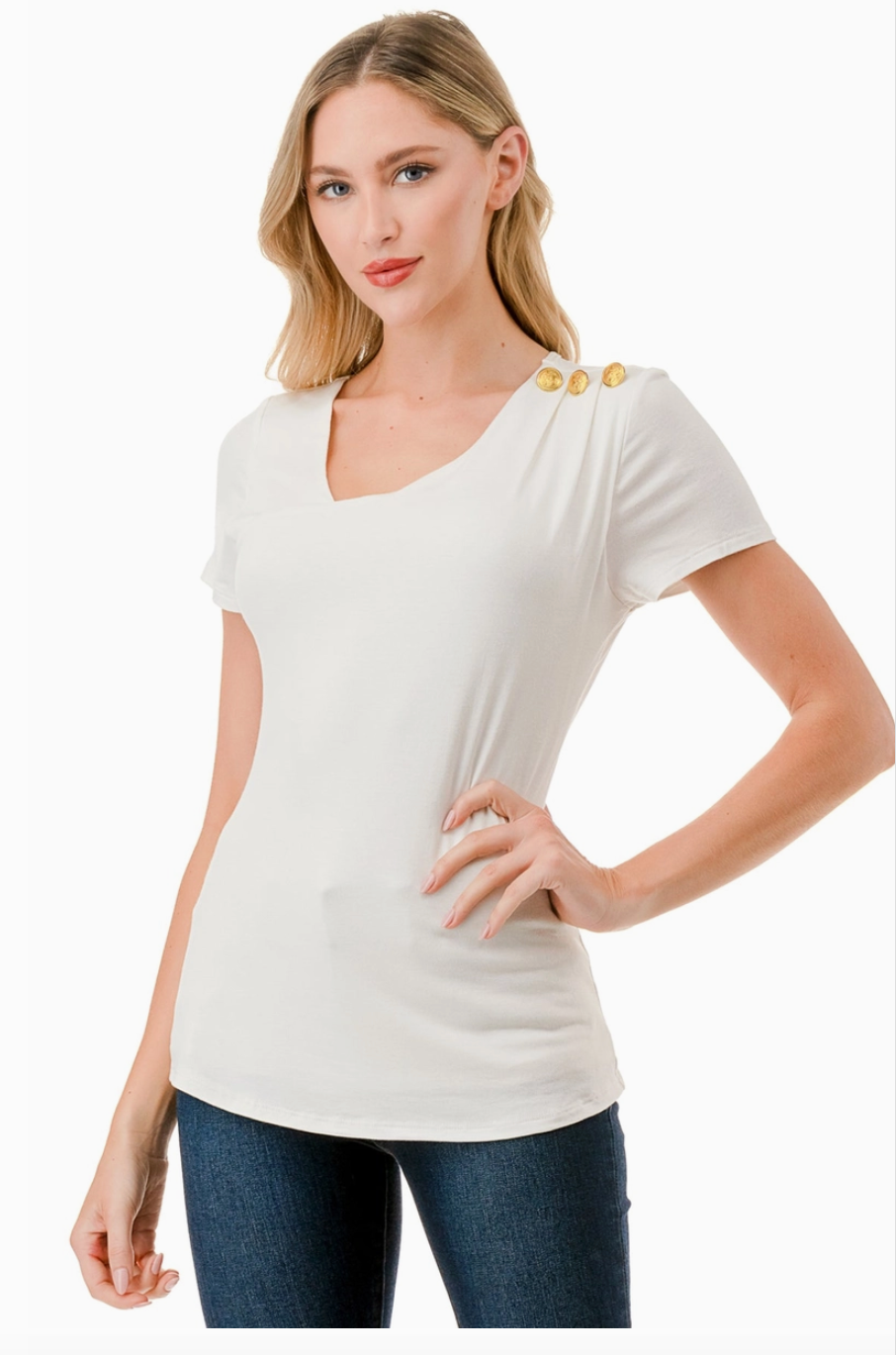 Ivory Asymmetrical Cap Sleeve Top