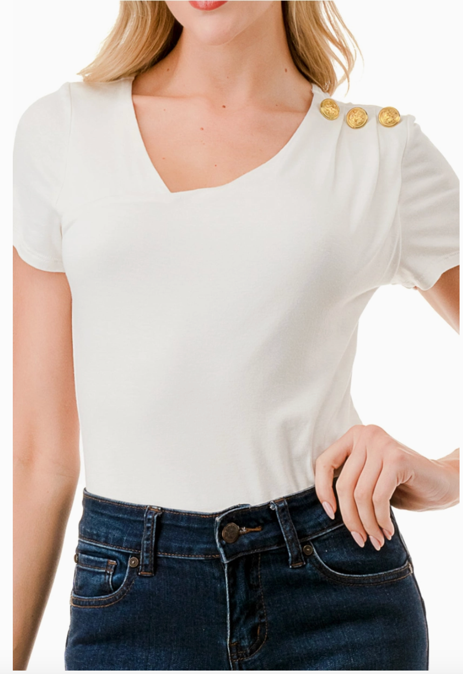 Ivory Asymmetrical Cap Sleeve Top