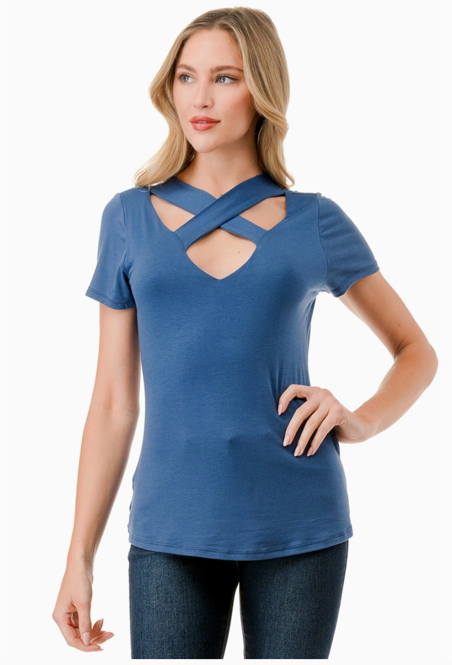 Indigo Cross Cap Sleeve Top