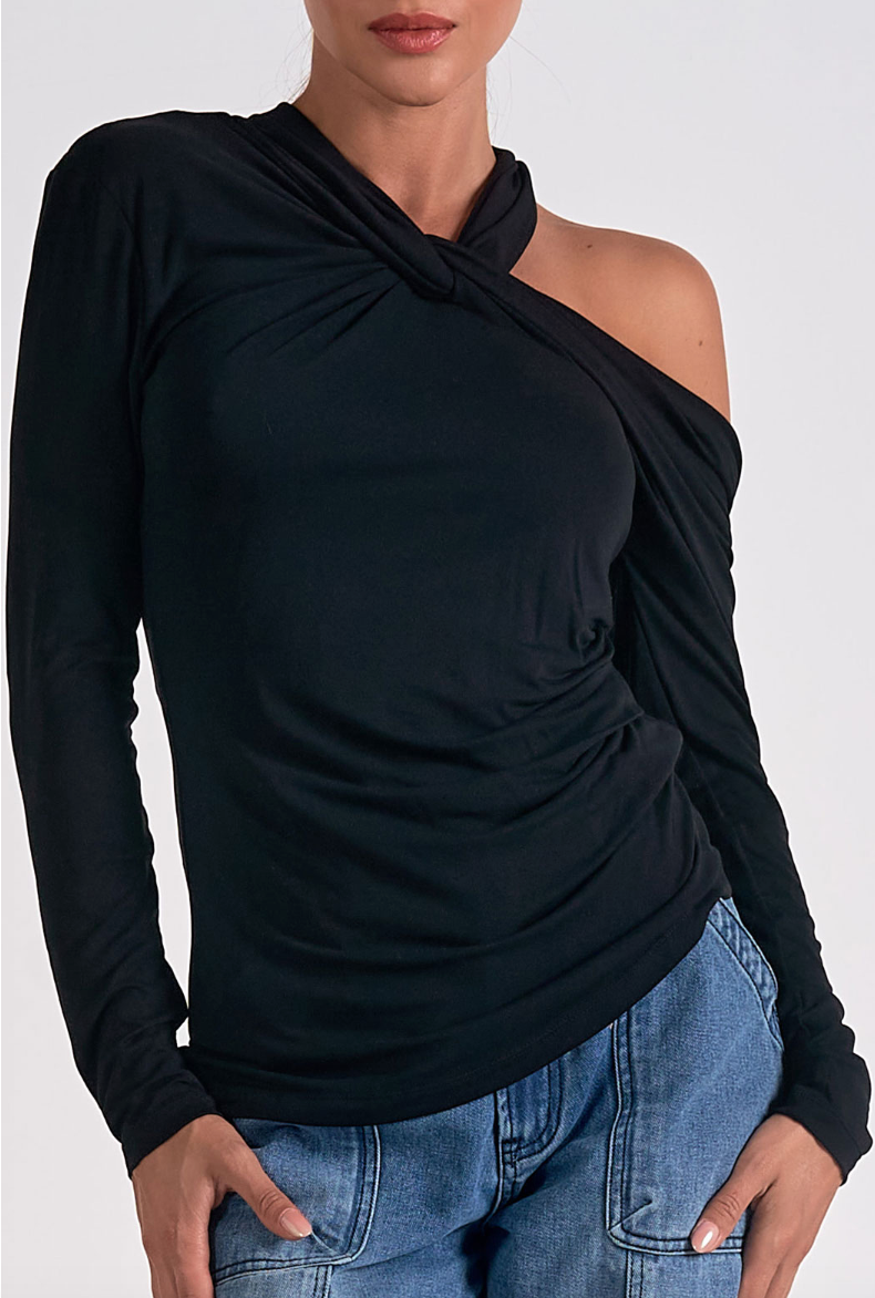 Black Twisted One Shoulder Top