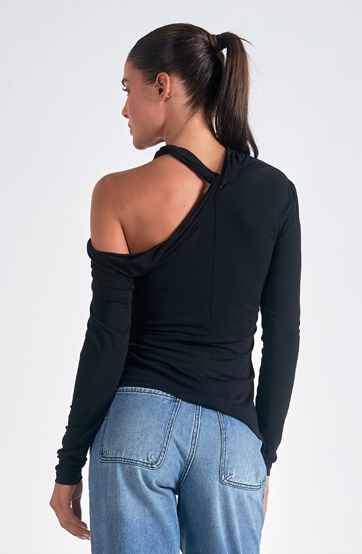 Black Twisted One Shoulder Top