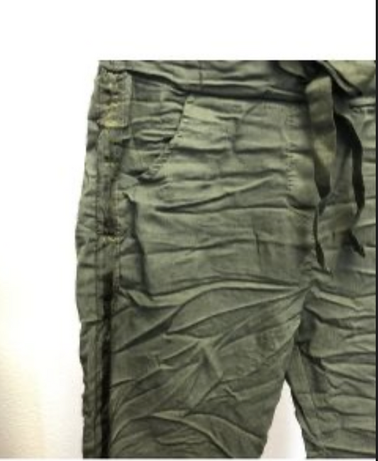 Olive Pull On Hot Wash With Satin Side Ribbon Jegging