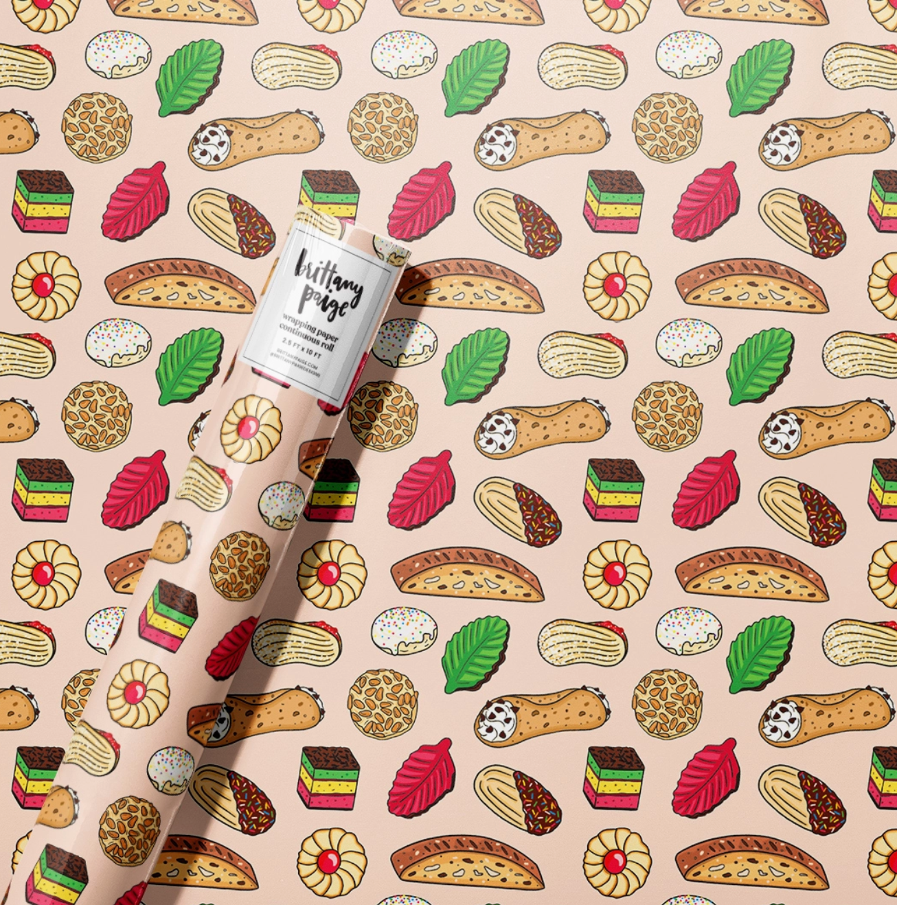 Italian Cookies & Desserts Christmas Wrapping Paper Roll