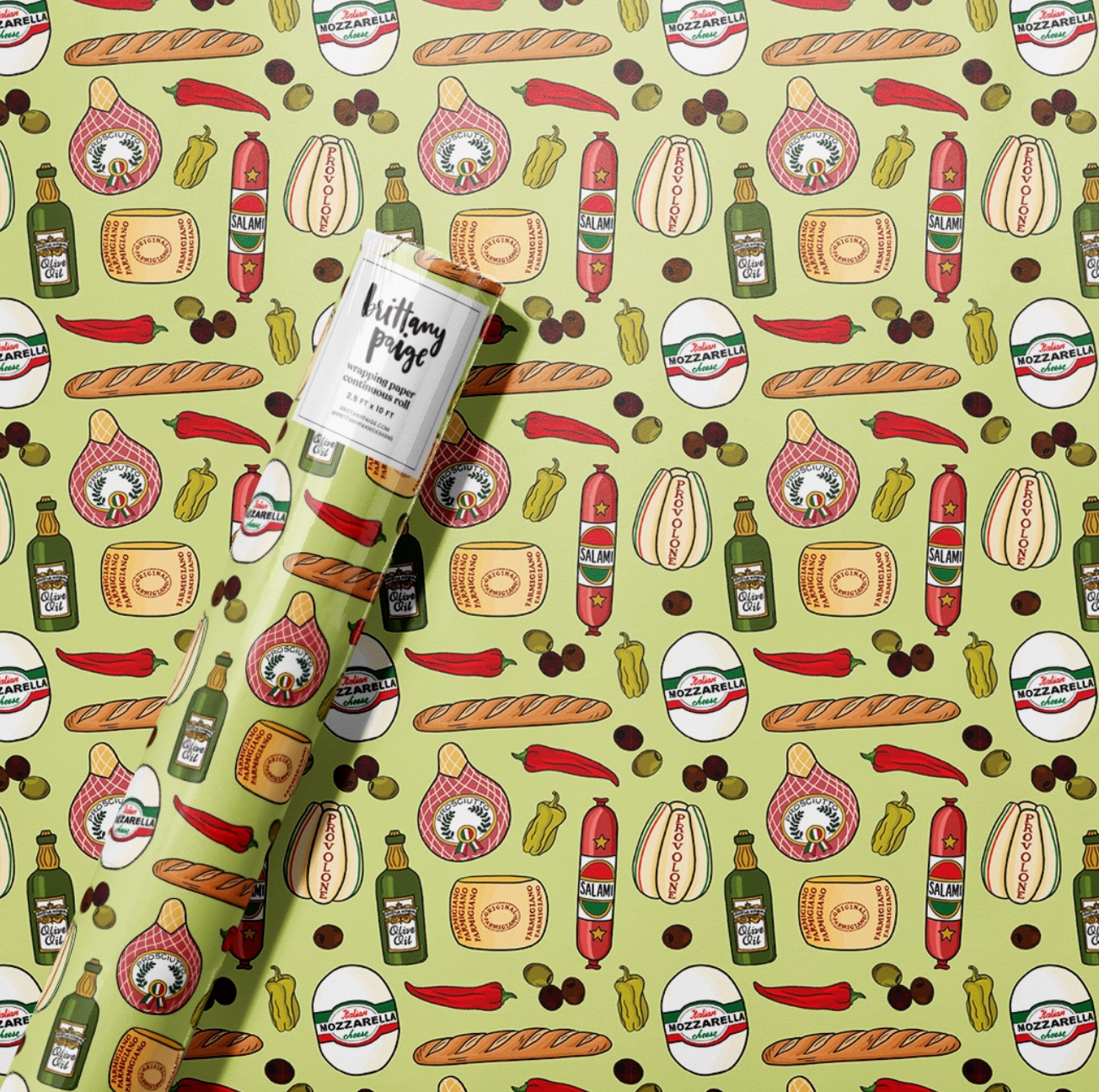 Italian Meats & Cheeses Christmas Wrapping Paper Roll