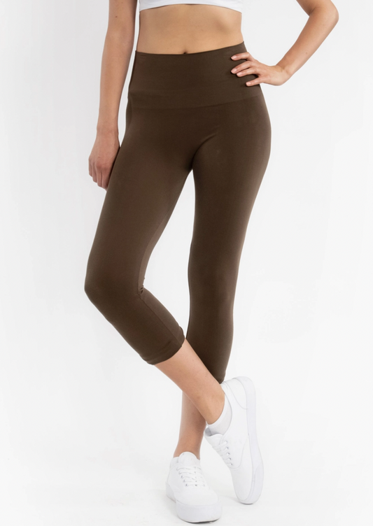 Olive Cropped High Waist Leggings